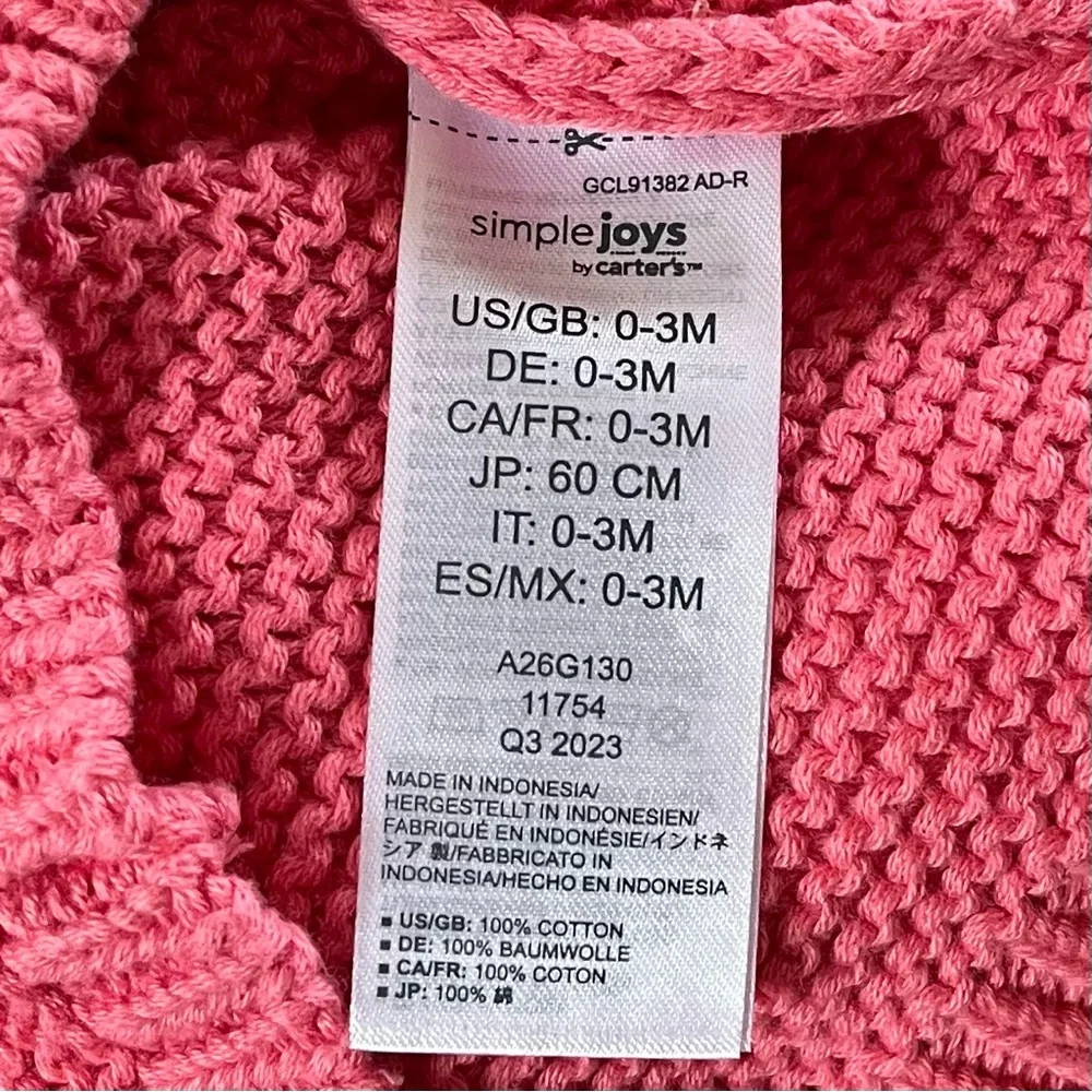 Carters Baby Girl 3 Months Hooded Cardigan Sweater Pink 3D Ears Button Front